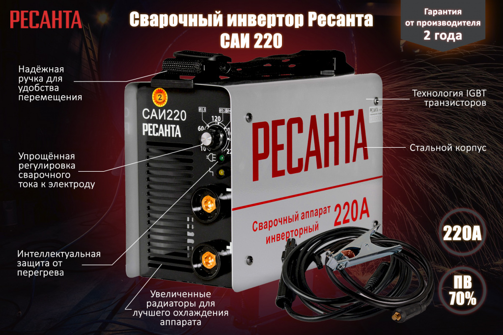 Сварочный аппарат инверторный САИ 220 Ресанта сварочный+аппарат, САИ ...